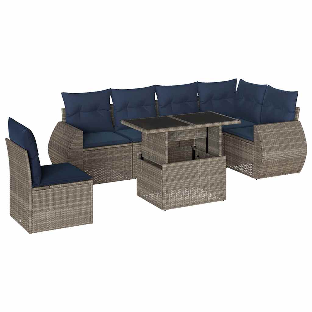 Ensemble de canapé de jardin 7 pcs avec coussins gris résine tressée