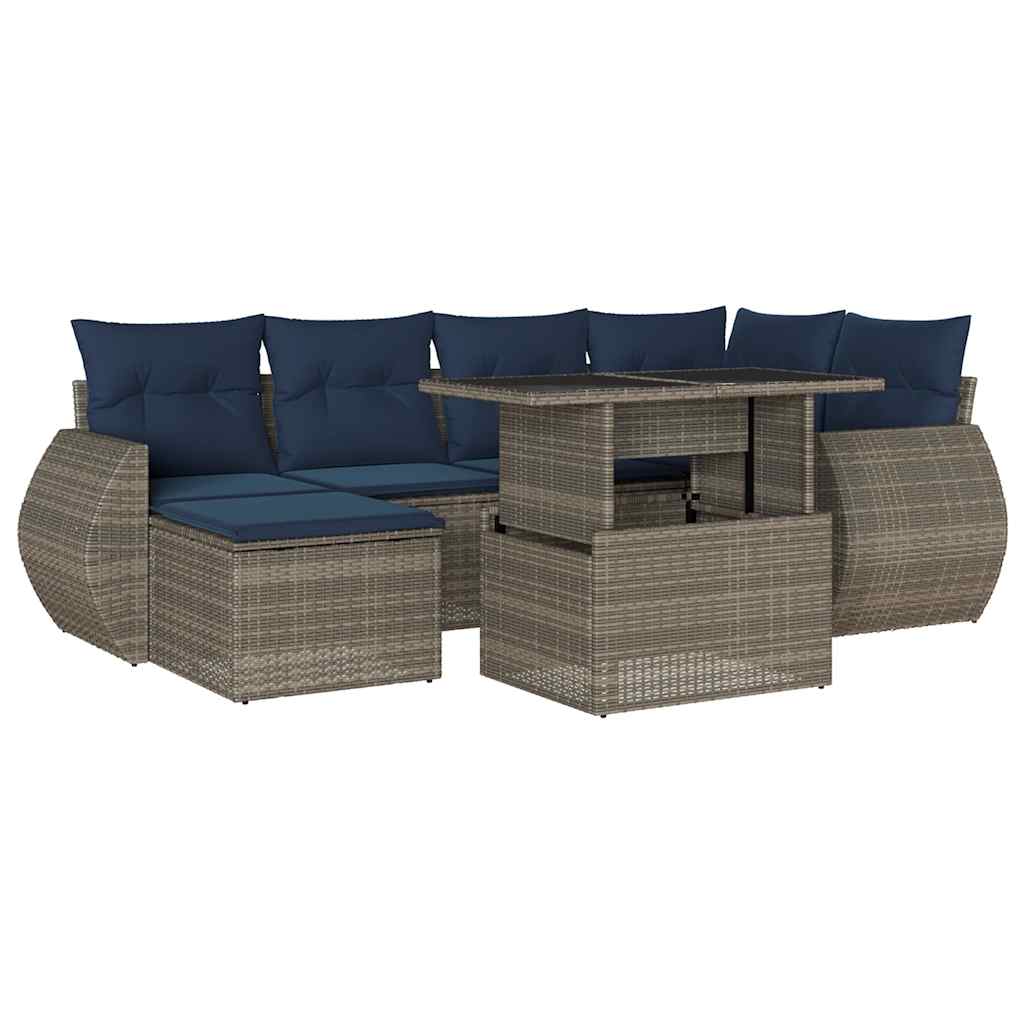 Ensemble de canapé de jardin 7 pcs avec coussins gris résine tressée