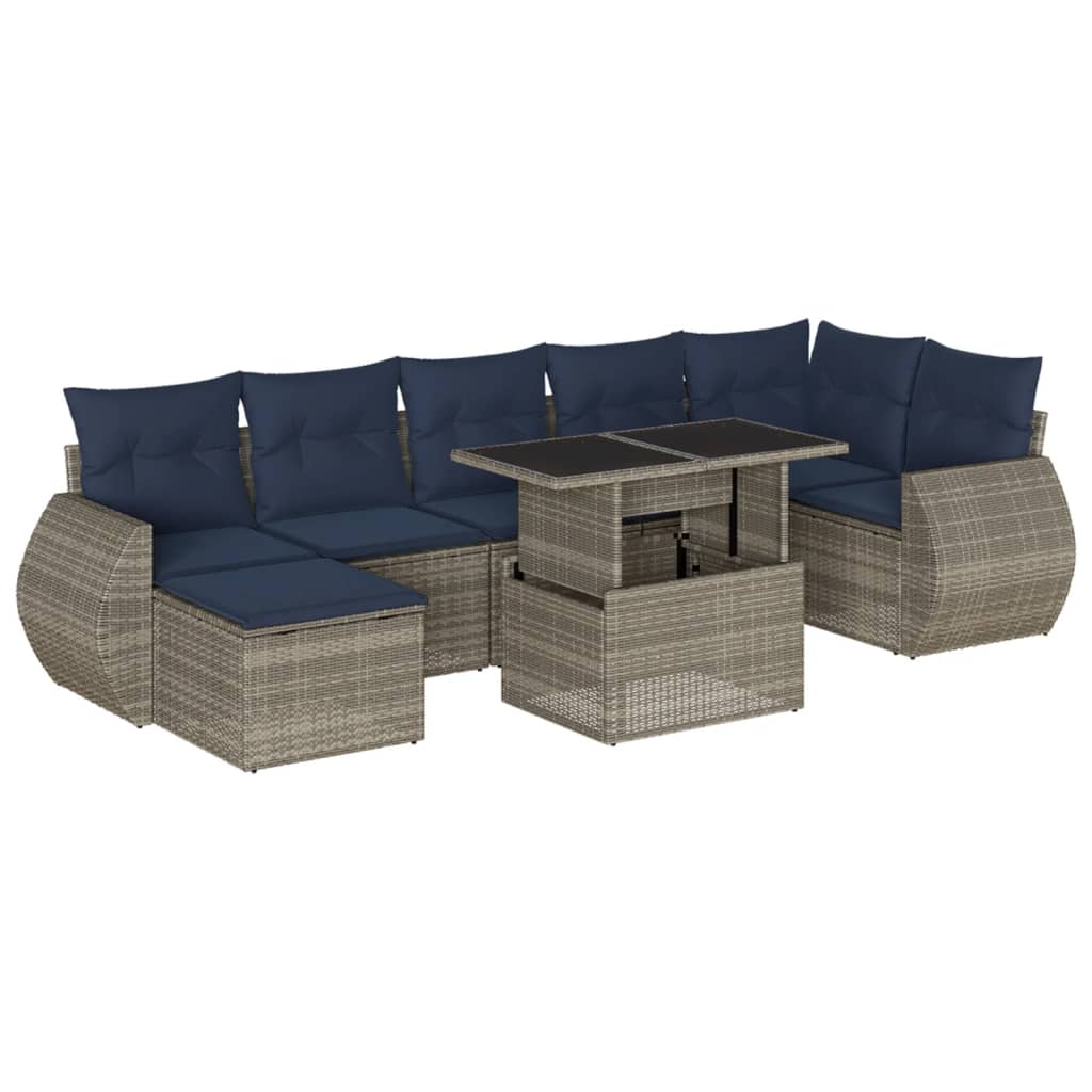 Ensemble de canapé de jardin 8 pcs avec coussins gris résine tressée