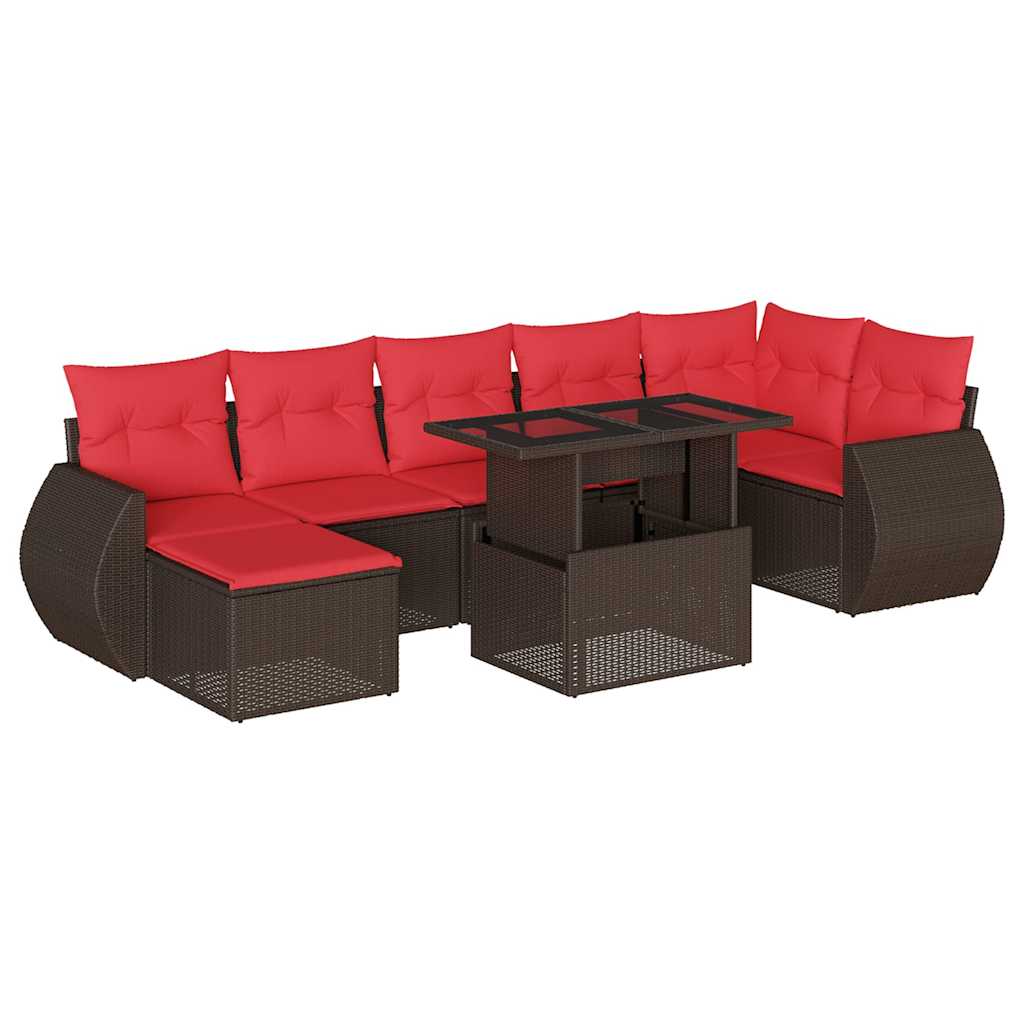 Ensemble de canapé de jardin 8 pcs avec coussins marron résine tressée