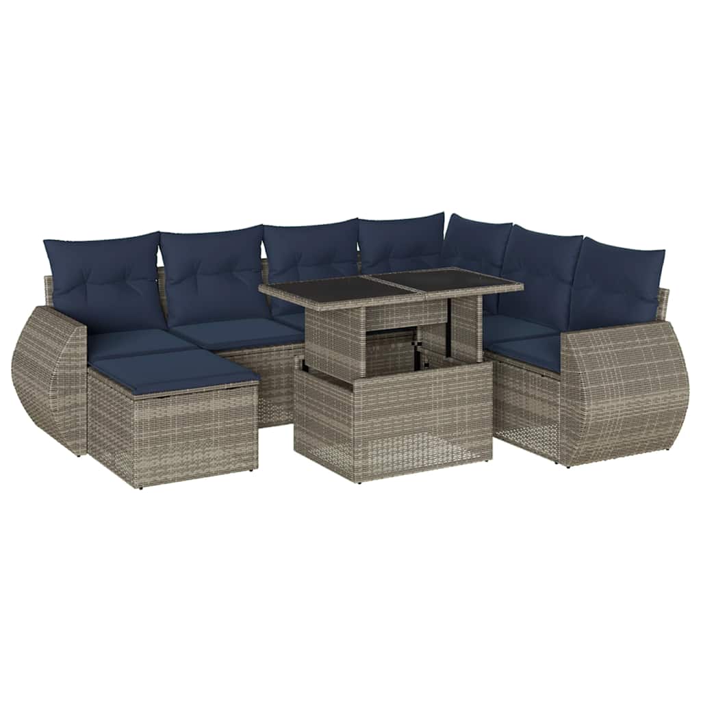 Ensemble de canapé de jardin 8 pcs avec coussins gris résine tressée