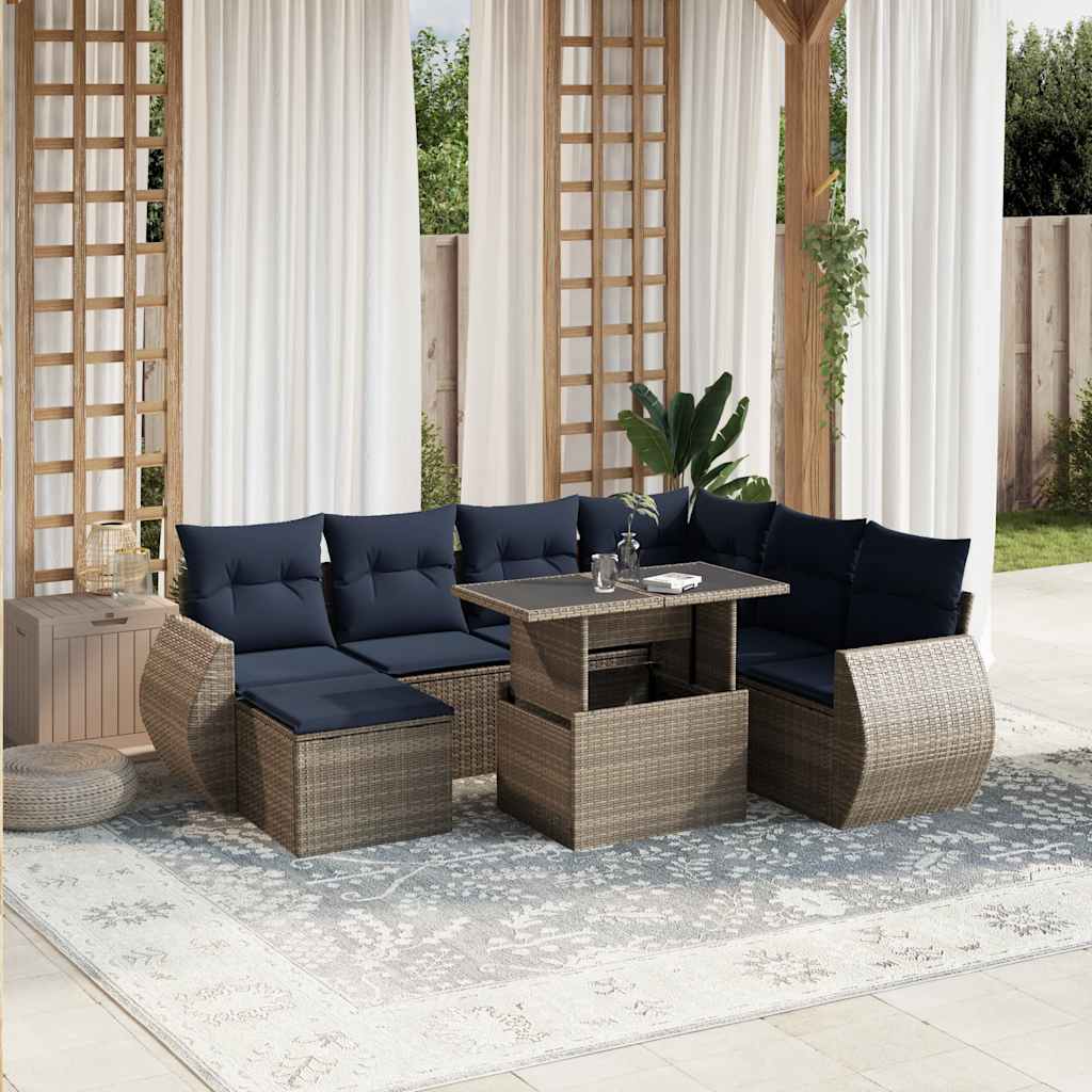 Ensemble de canapé de jardin 8 pcs avec coussins gris résine tressée