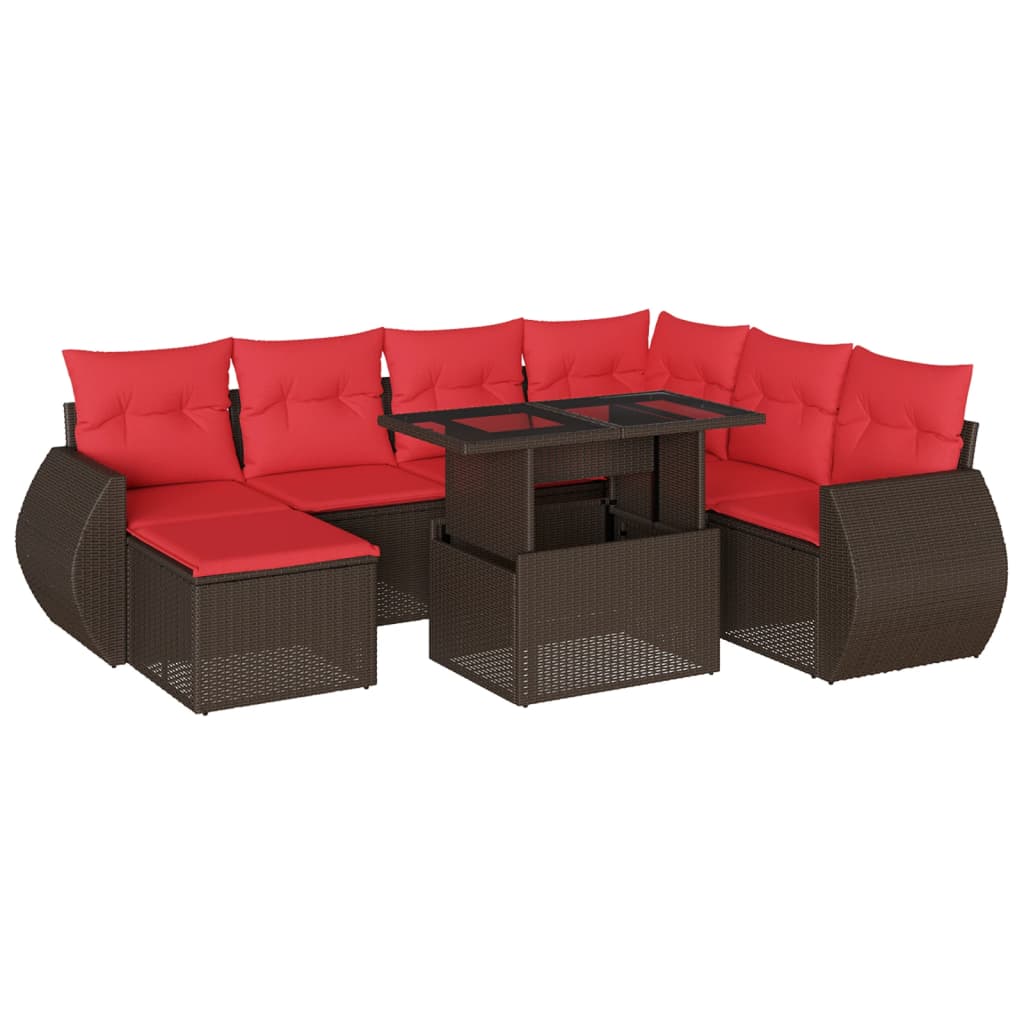 Ensemble de canapé de jardin 8 pcs avec coussins marron résine tressée