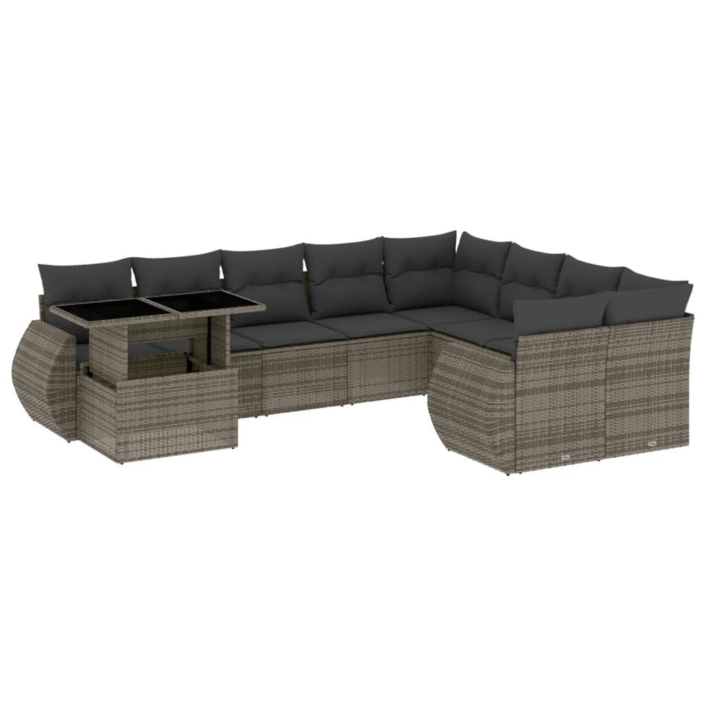 Salon de jardin avec coussins 10 pcs gris résine tressée