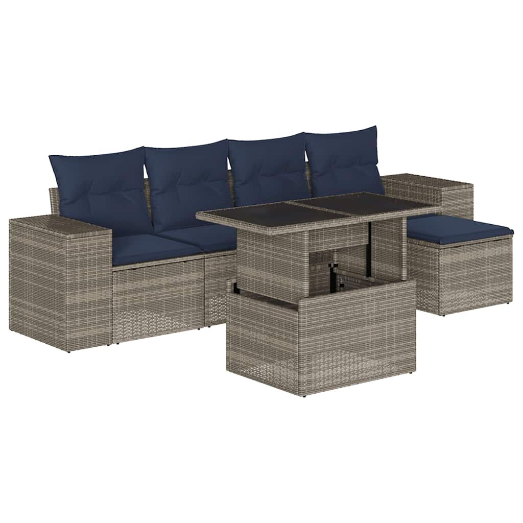 Ensemble de canapé de jardin 6 pcs avec coussins gris résine tressée
