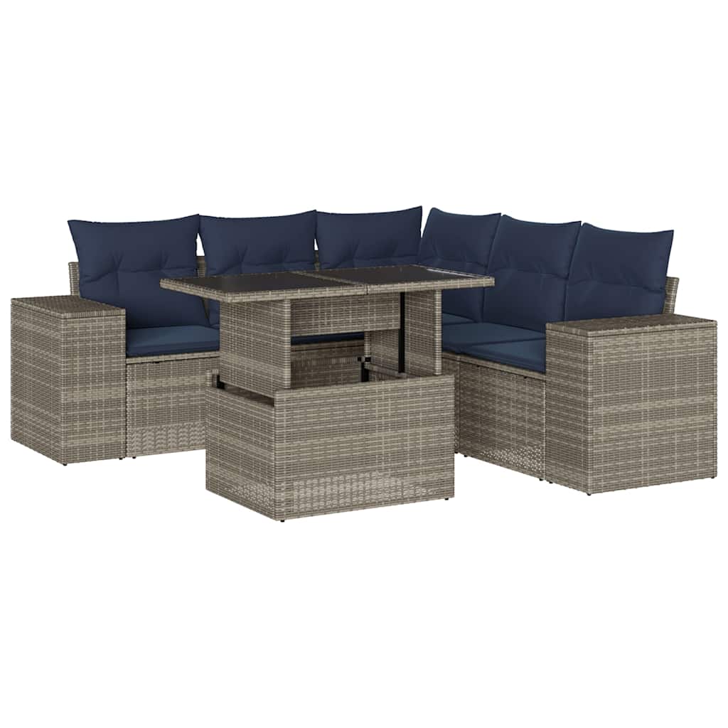 Ensemble de canapé de jardin 6 pcs avec coussins gris résine tressée