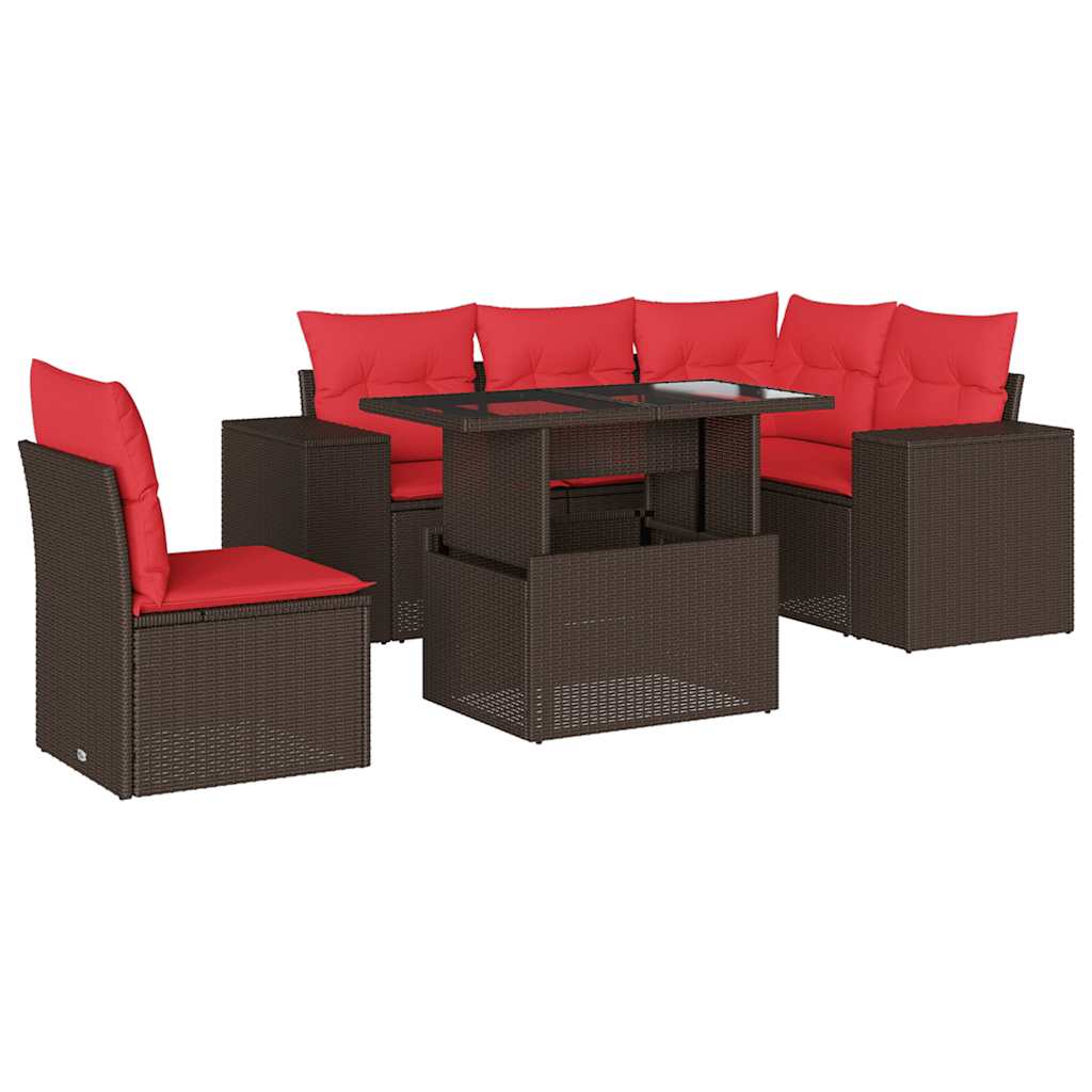 Ensemble de canapé de jardin 6 pcs avec coussins marron résine tressée