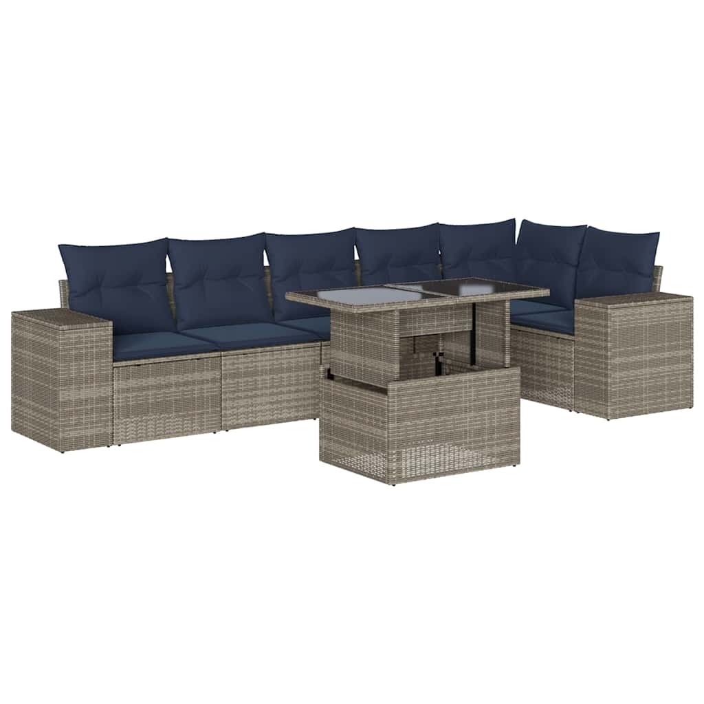 Ensemble de canapé de jardin 7 pcs avec coussins gris résine tressée