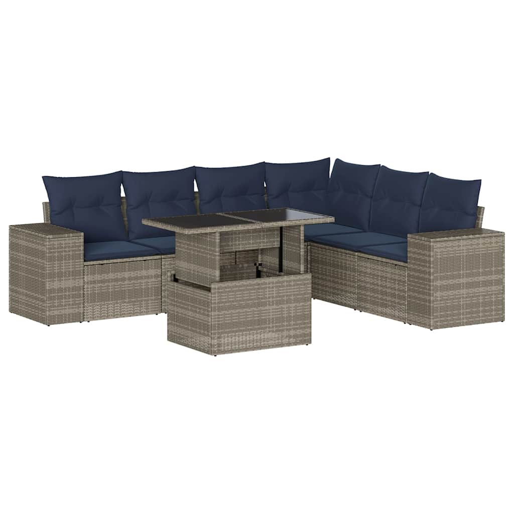 Ensemble de canapé de jardin 7 pcs avec coussins gris résine tressée