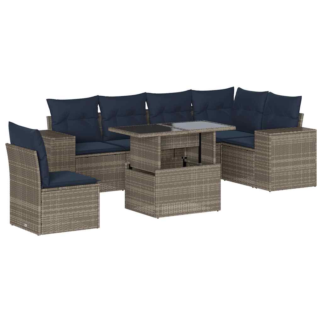 Ensemble de canapé de jardin 7 pcs avec coussins gris résine tressée