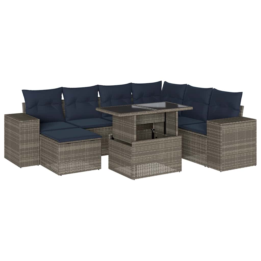 Ensemble de canapé de jardin 8 pcs avec coussins gris résine tressée