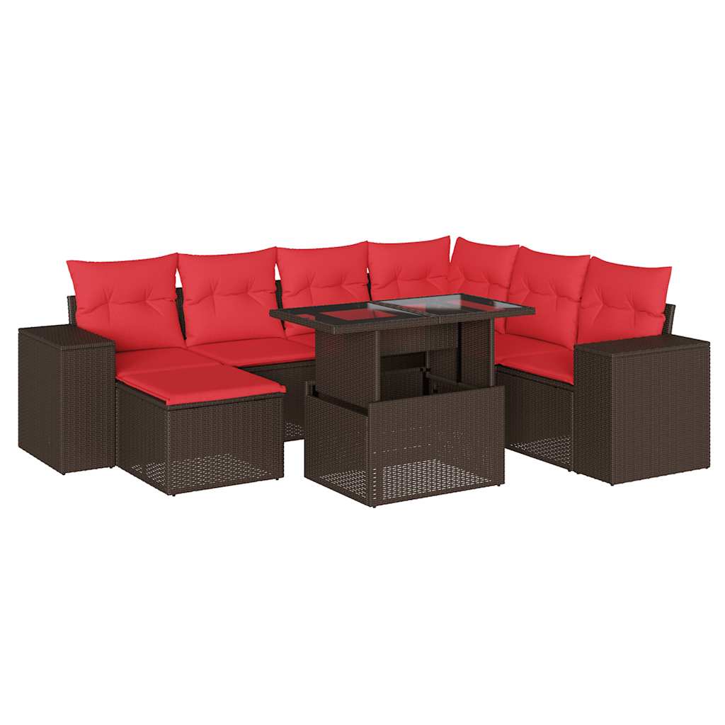 Ensemble de canapé de jardin 8 pcs avec coussins marron résine tressée