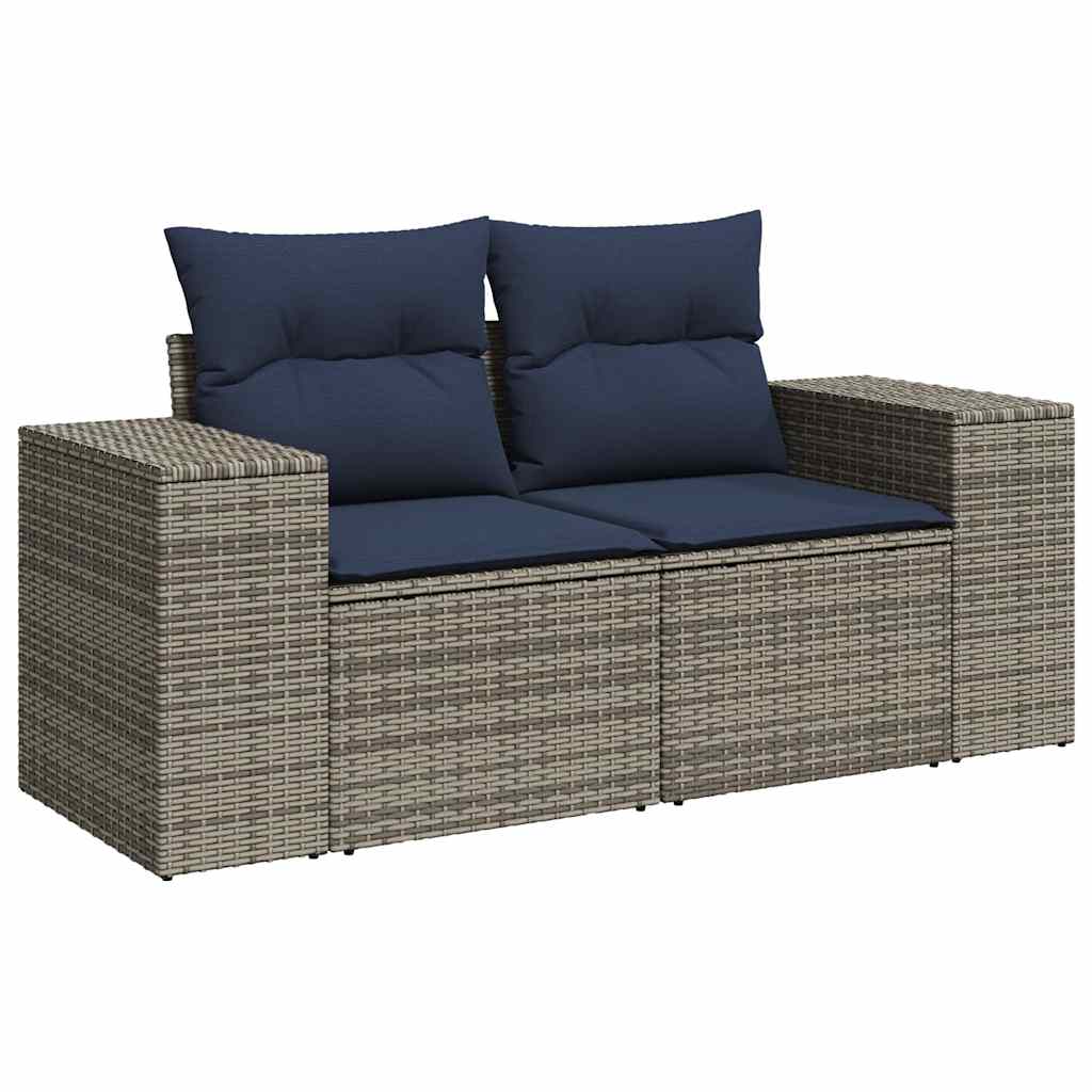 Ensemble de canapé de jardin 9 pcs avec coussins gris résine tressée