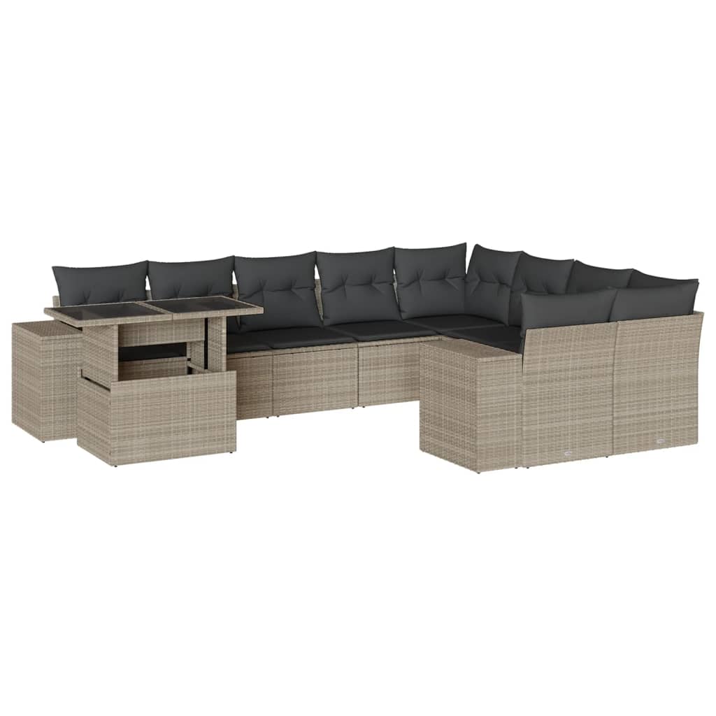 Salon de jardin avec coussins 10 pcs gris clair résine tressée