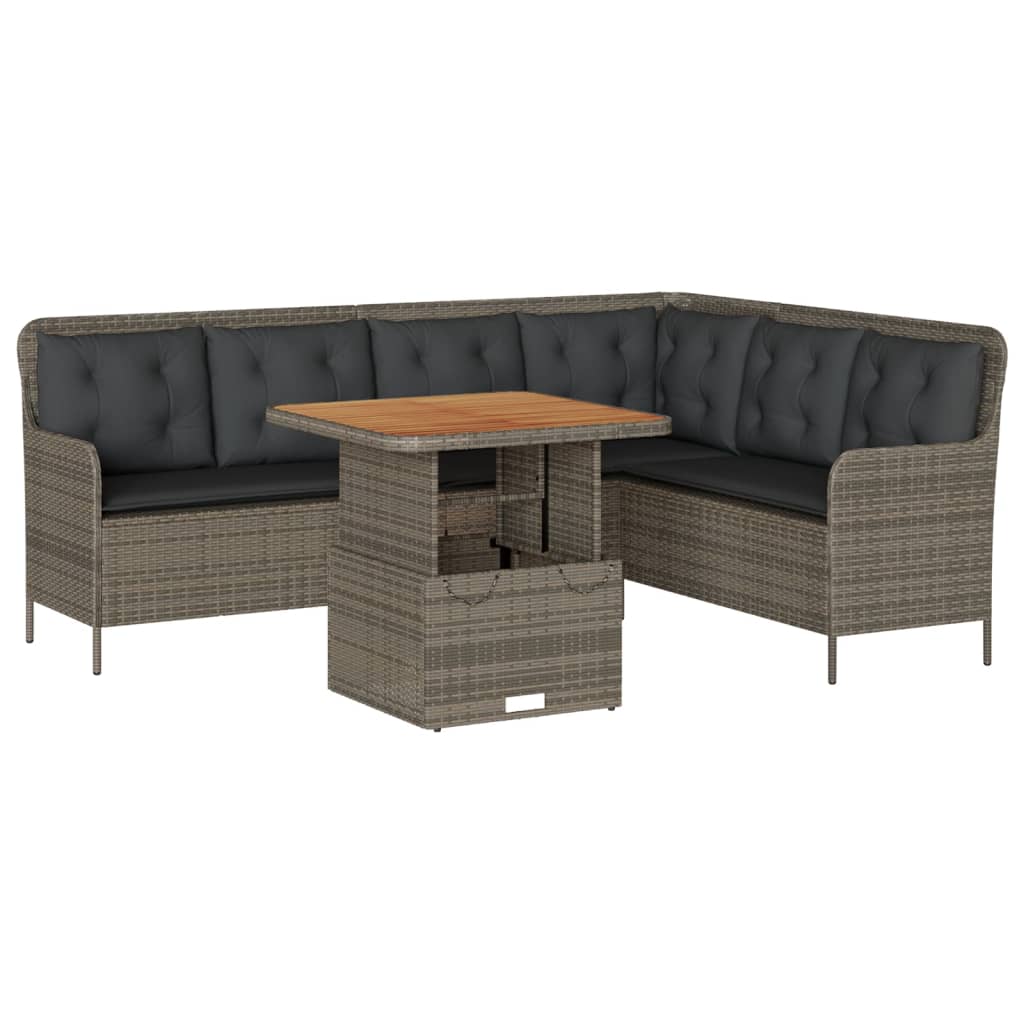 Salon de jardin 2 pcs avec coussins Gris Résine tressée