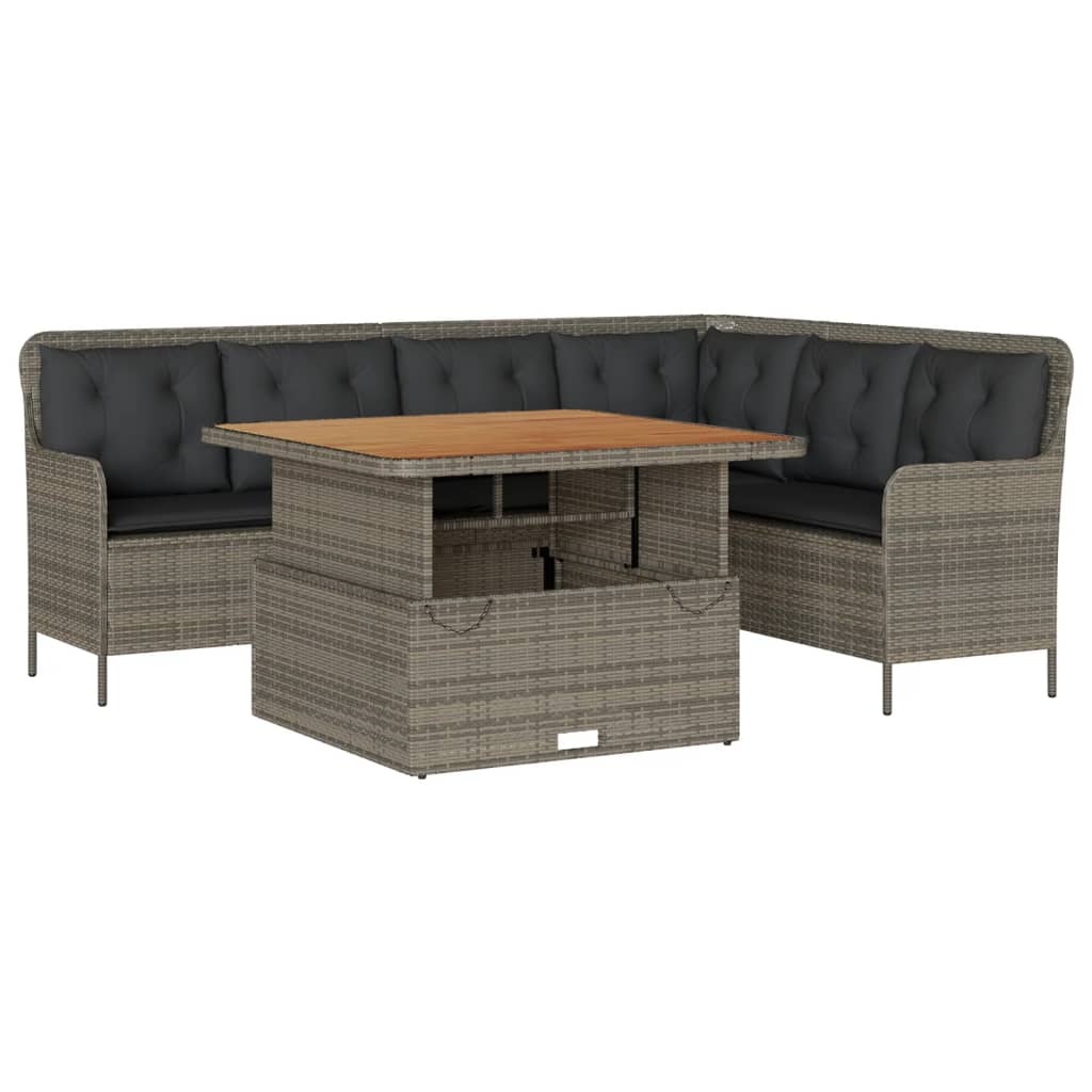 Salon de jardin 2 pcs avec coussins Gris Résine tressée