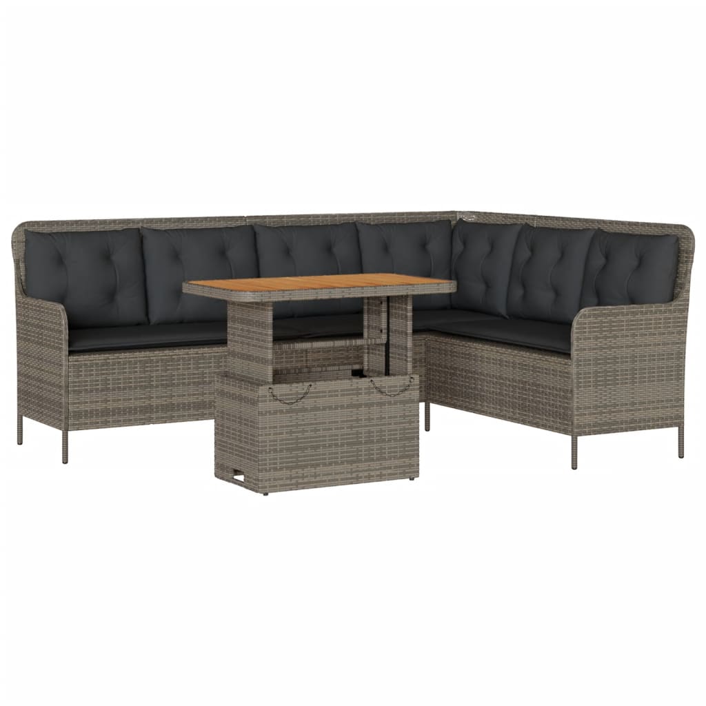 Salon de jardin 2 pcs avec coussins Gris Résine tressée