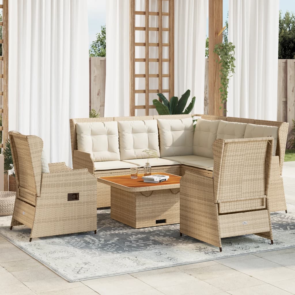 Salon de jardin avec coussins 5 pcs beige résine tressée