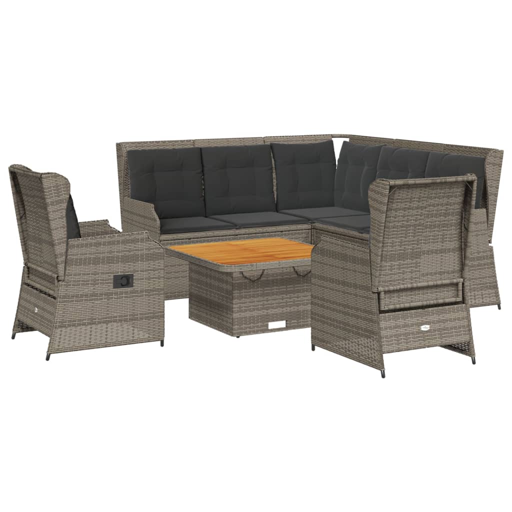 Salon de jardin 6 pcs avec coussins Gris Résine tressée
