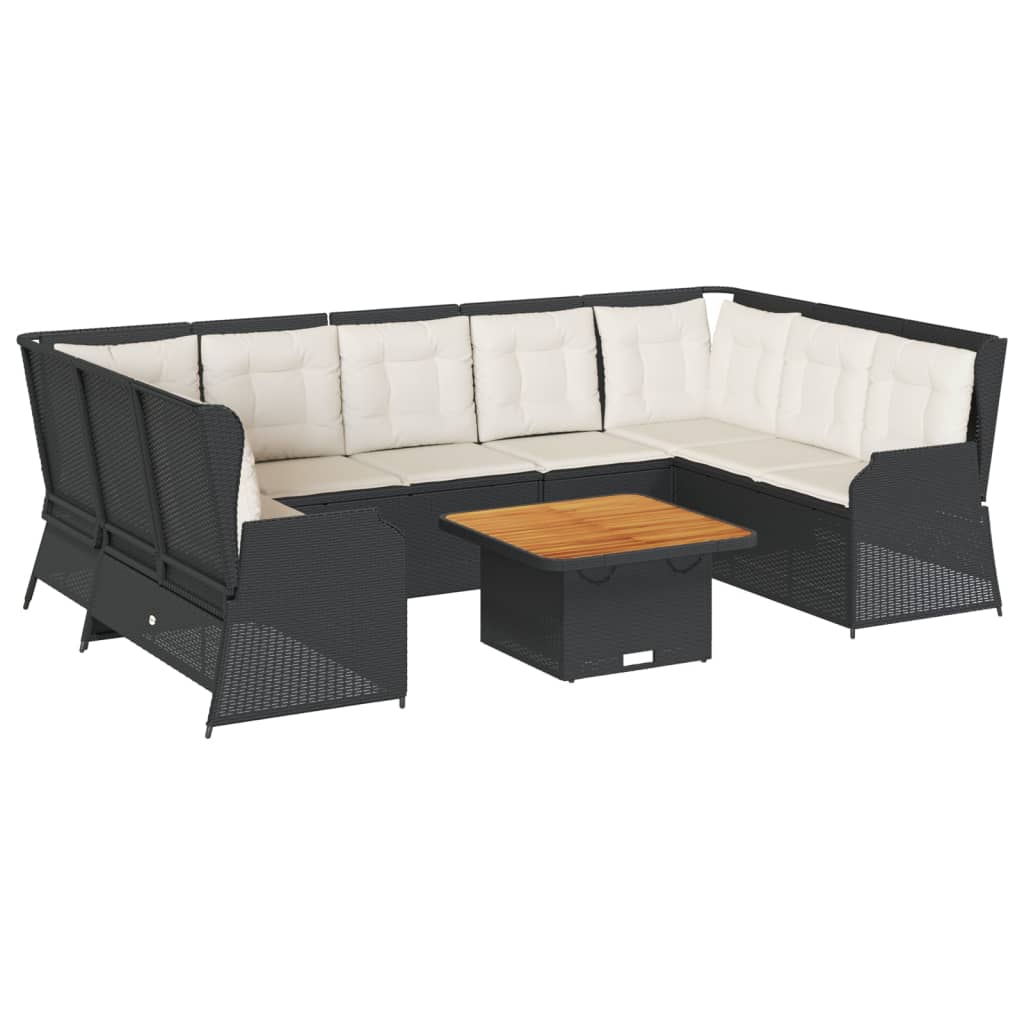 Salon de jardin 7 pcs avec coussins Noir Résine tressée