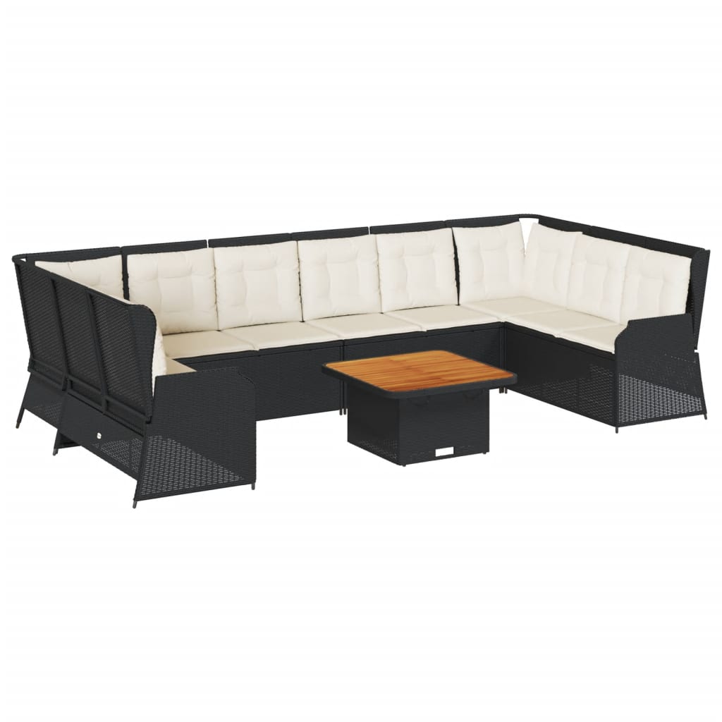 Salon de jardin 7 pcs avec coussins Noir Résine tressée
