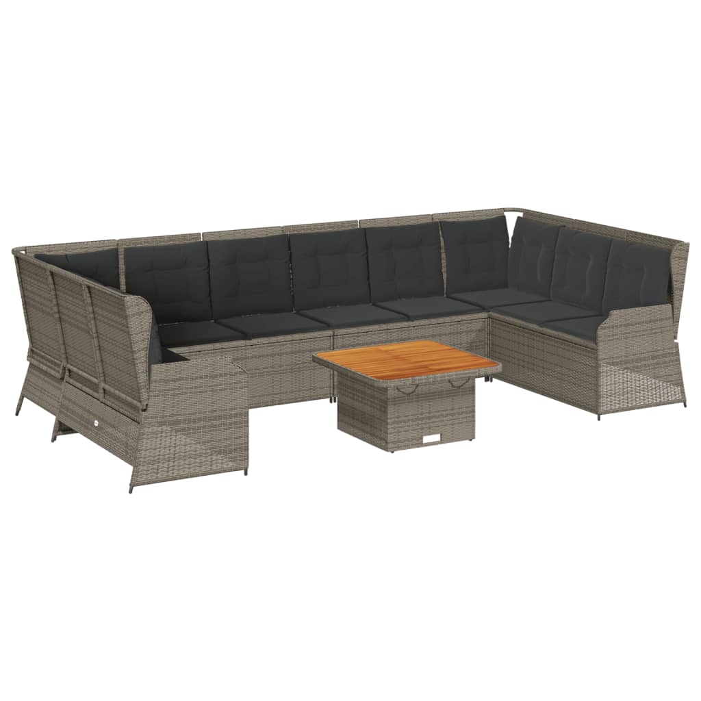 Salon de jardin 7 pcs avec coussins Gris Résine tressée