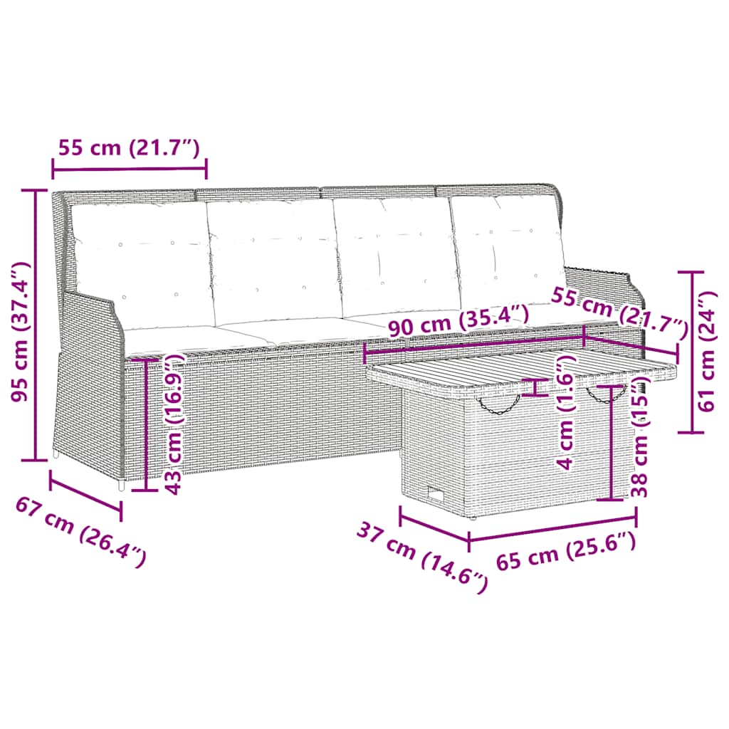 Salon de jardin avec coussins 3 pcs beige résine tressée