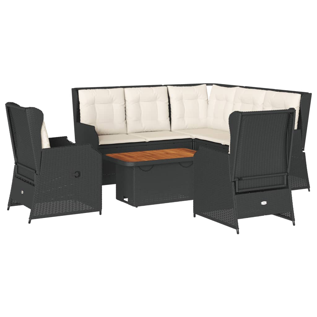 Salon de jardin 6 pcs avec coussins Noir Résine tressée