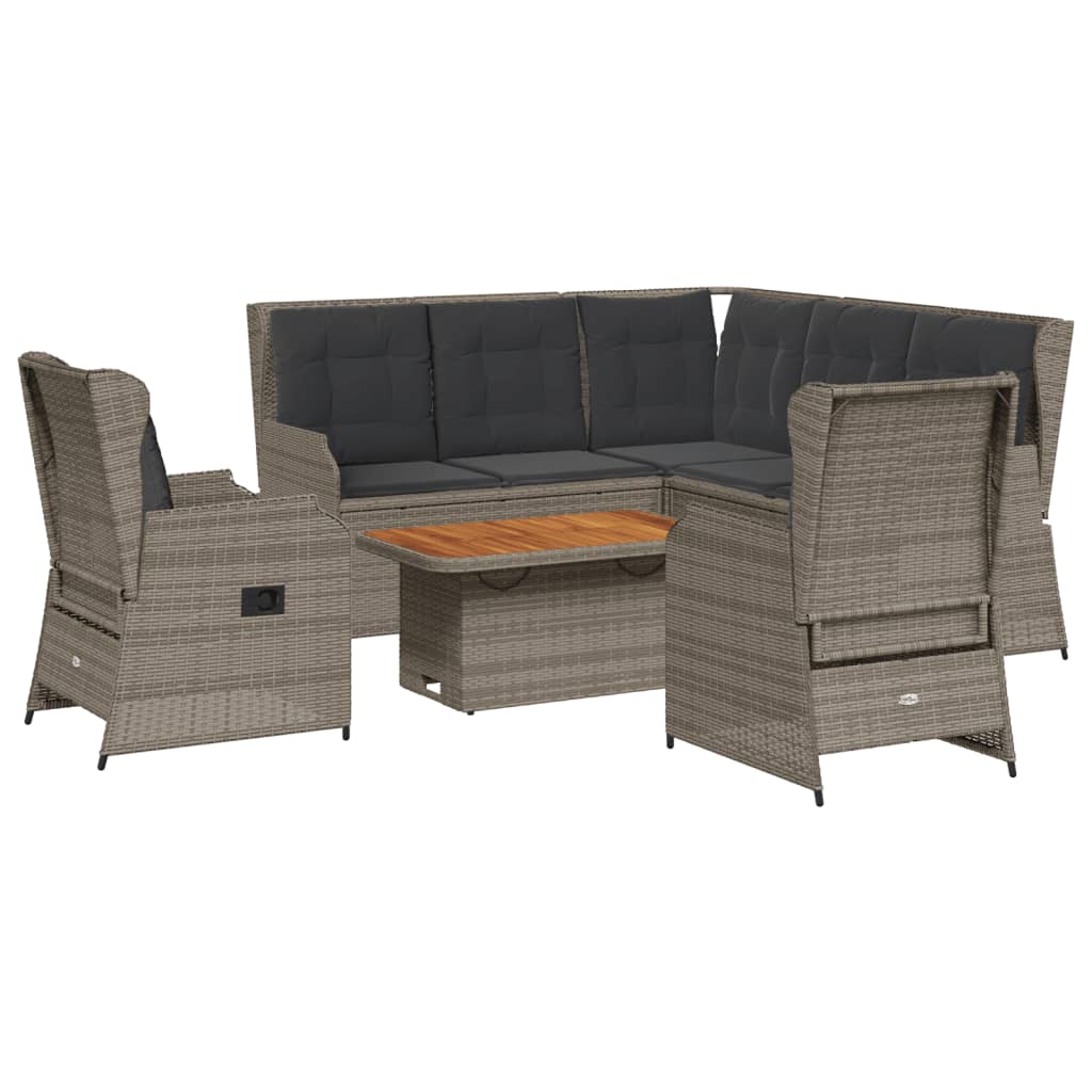 Salon de jardin 6 pcs avec coussins Gris Résine tressée