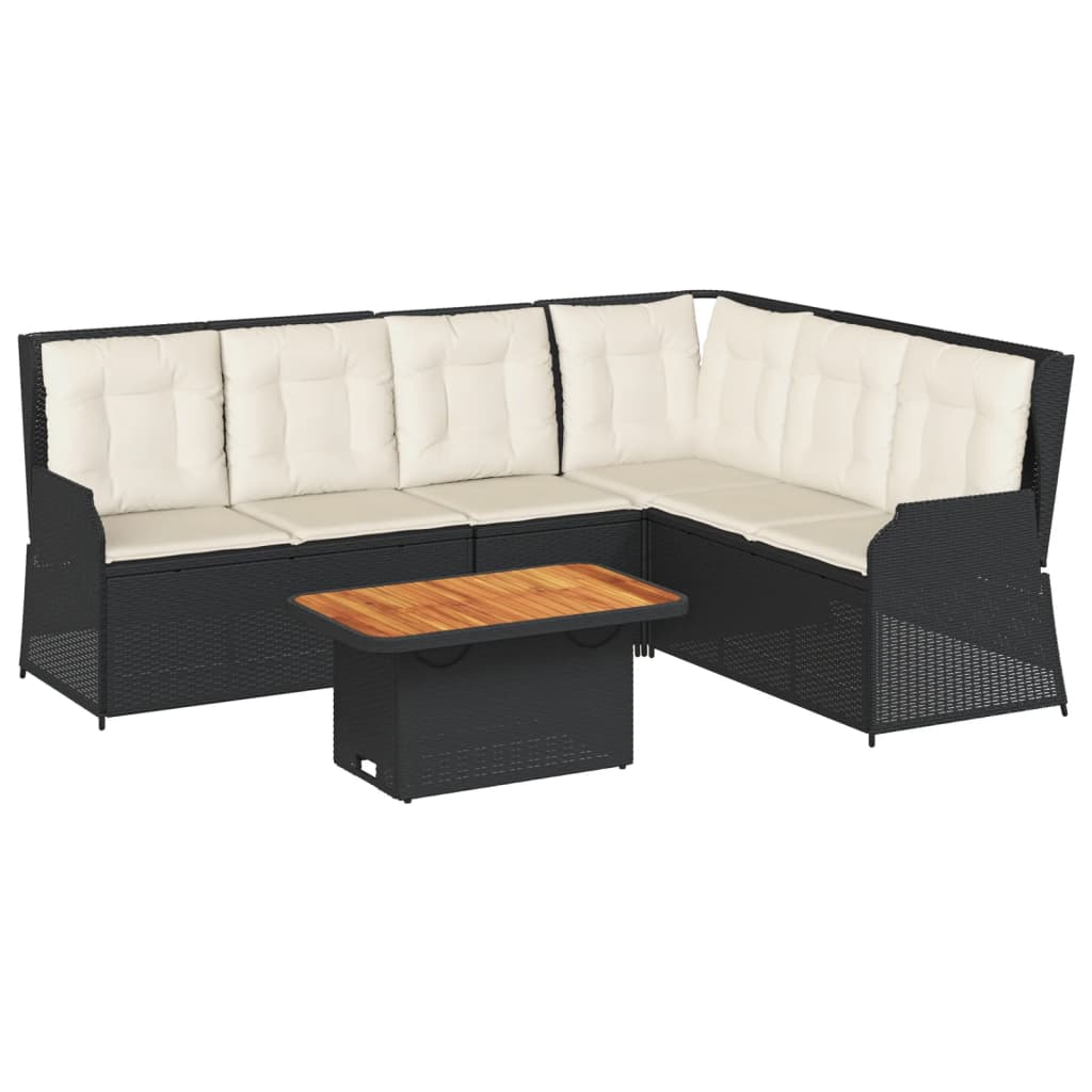 Salon de jardin 5 pcs avec coussins Noir Résine tressée