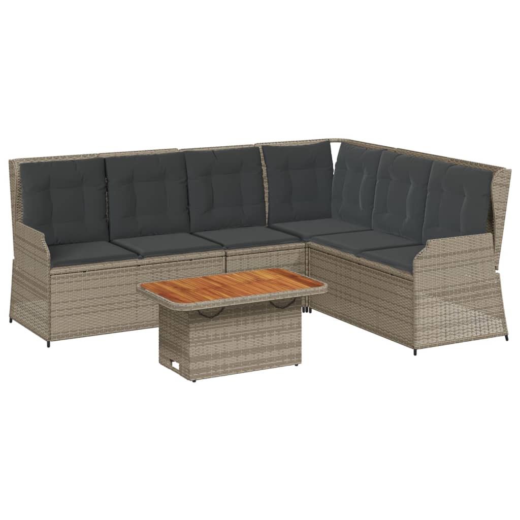 Salon de jardin 5 pcs avec coussins Gris Résine tressée