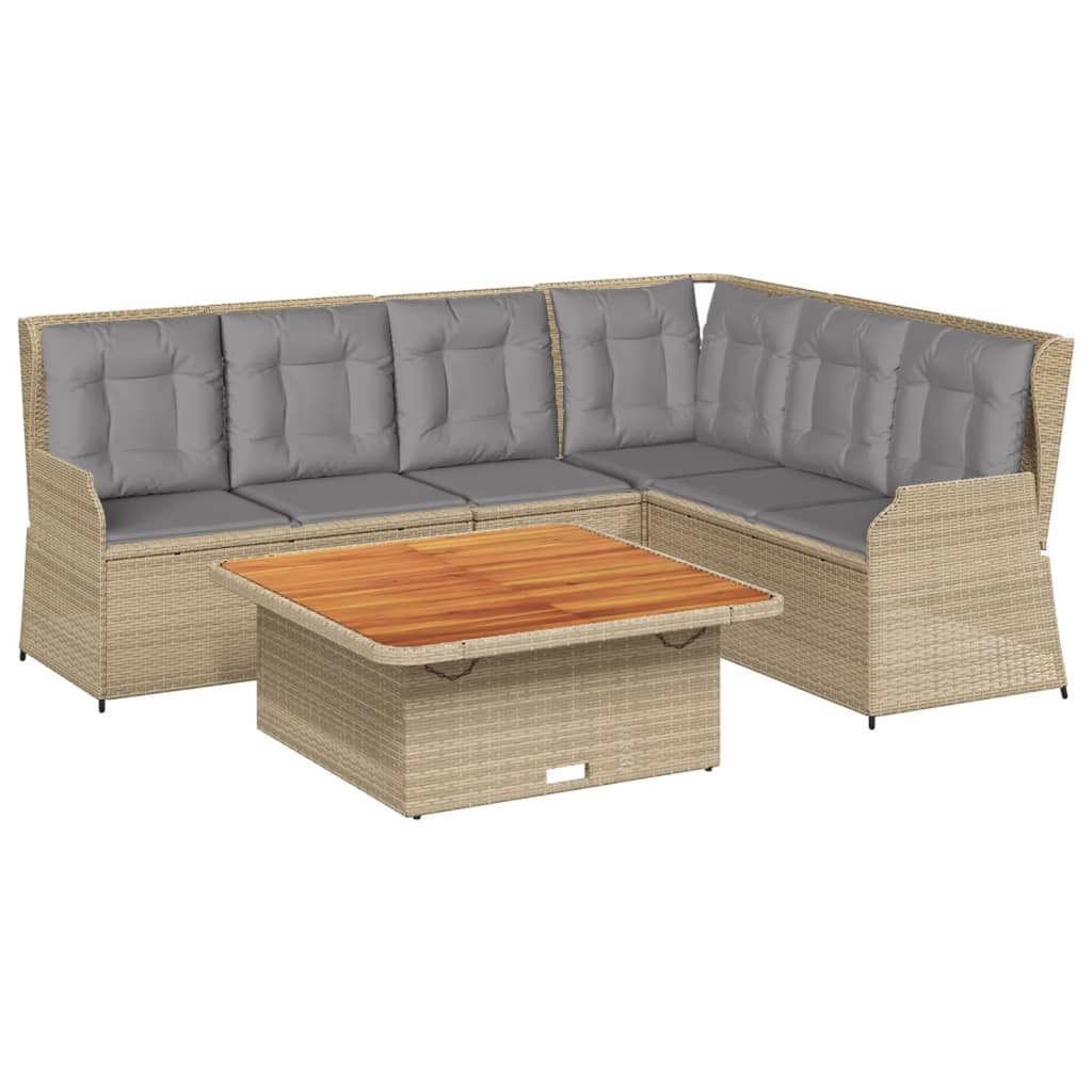 Salon de jardin avec coussins 5 pcs beige résine tressée