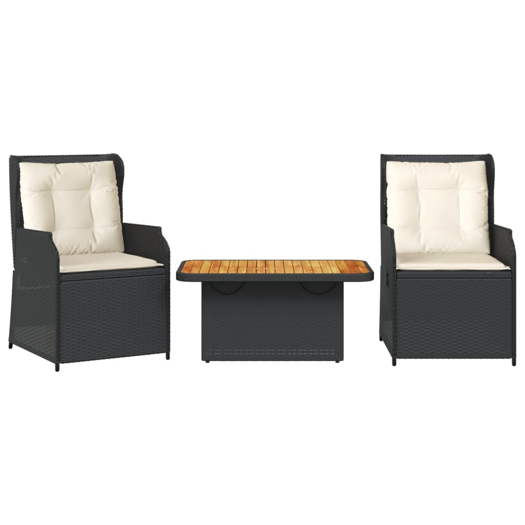 Salon de jardin 3 pcs avec coussins Noir Résine tressée