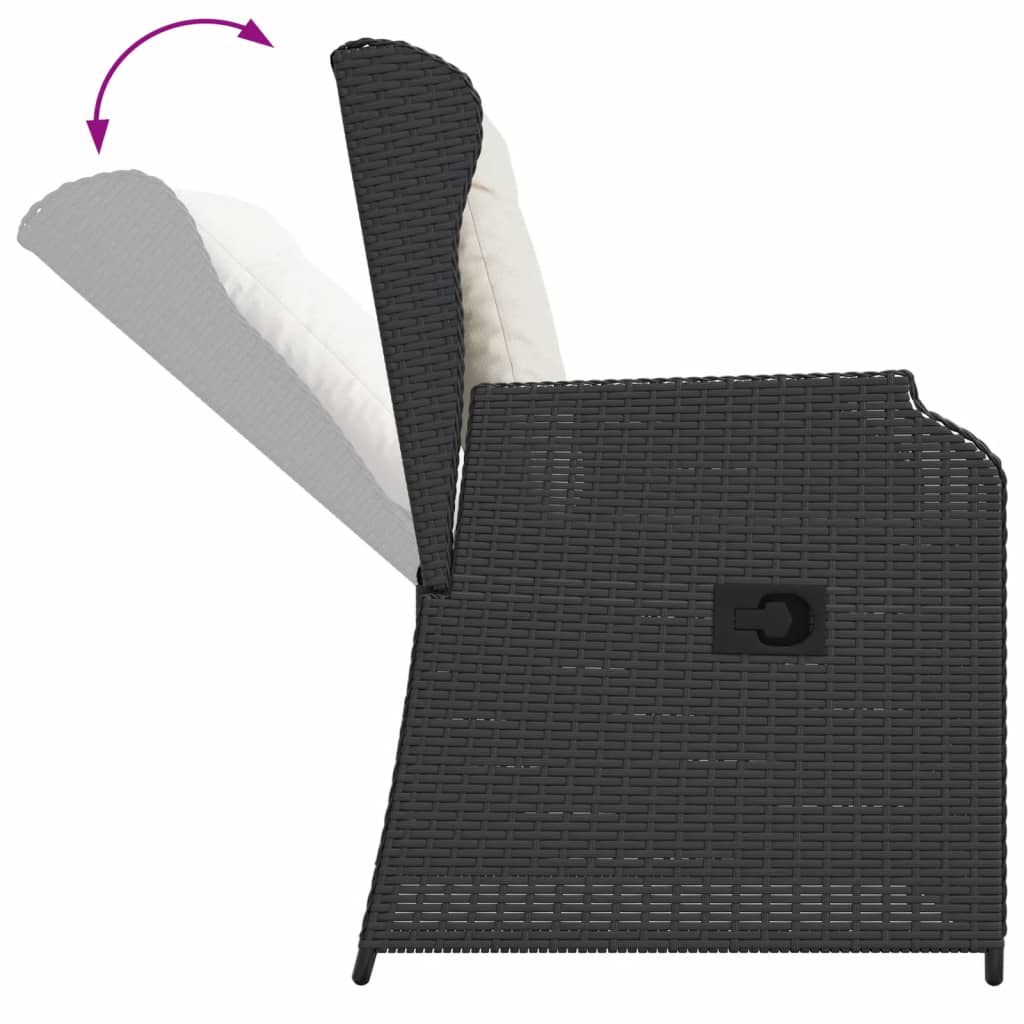 Salon de jardin 3 pcs avec coussins Noir Résine tressée