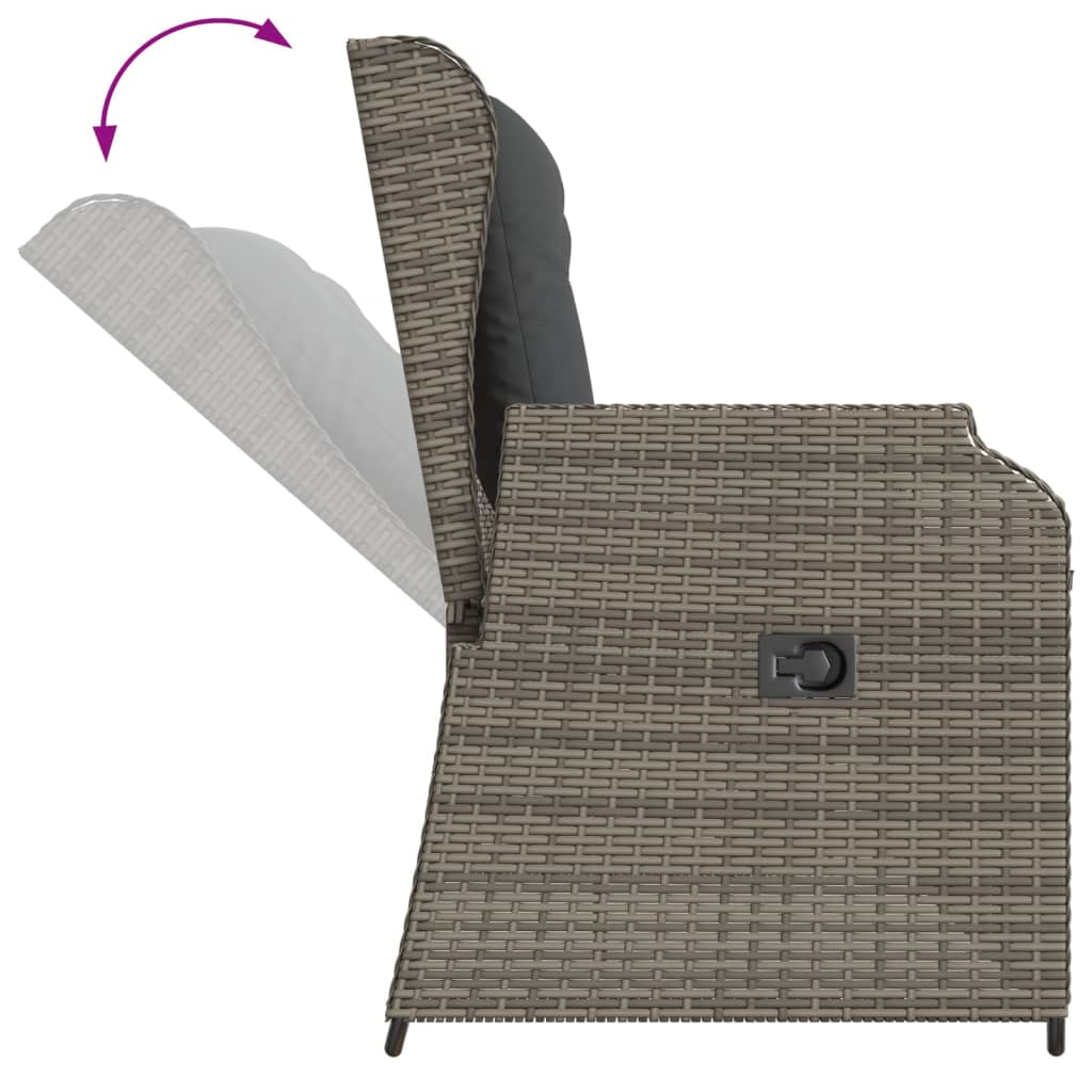 Salon de jardin 3 pcs avec coussins Gris Résine tressée