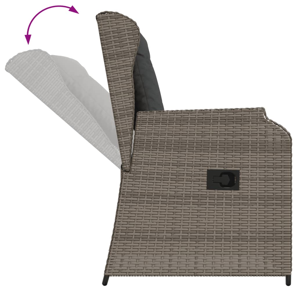 Salon de jardin 3 pcs avec coussins Gris Résine tressée
