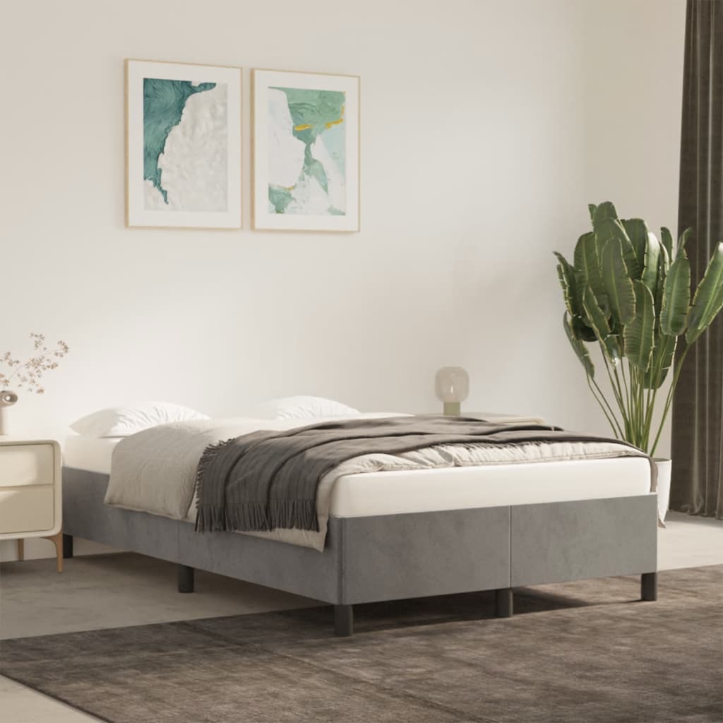 Cadre de lit sans matelas gris clair 120x190 cm velours - XIOS