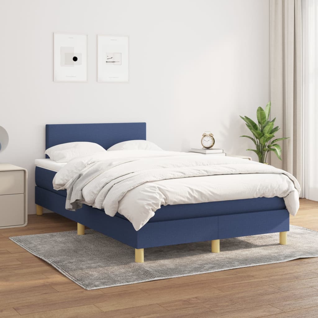 Sommier à lattes de lit avec matelas bleu 120x190 cm tissu - XIOS