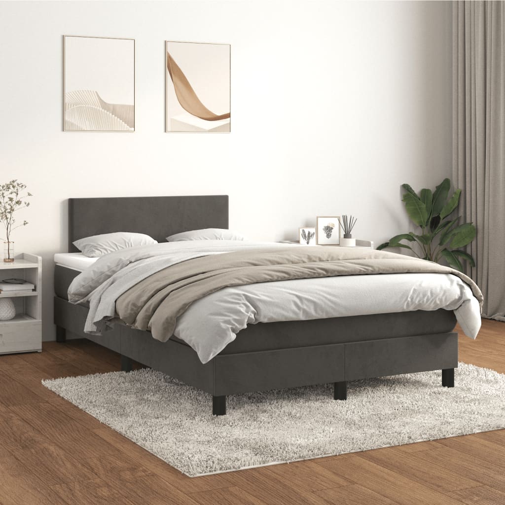 Sommier à lattes de lit et matelas gris foncé 120x190cm velours - XIOS
