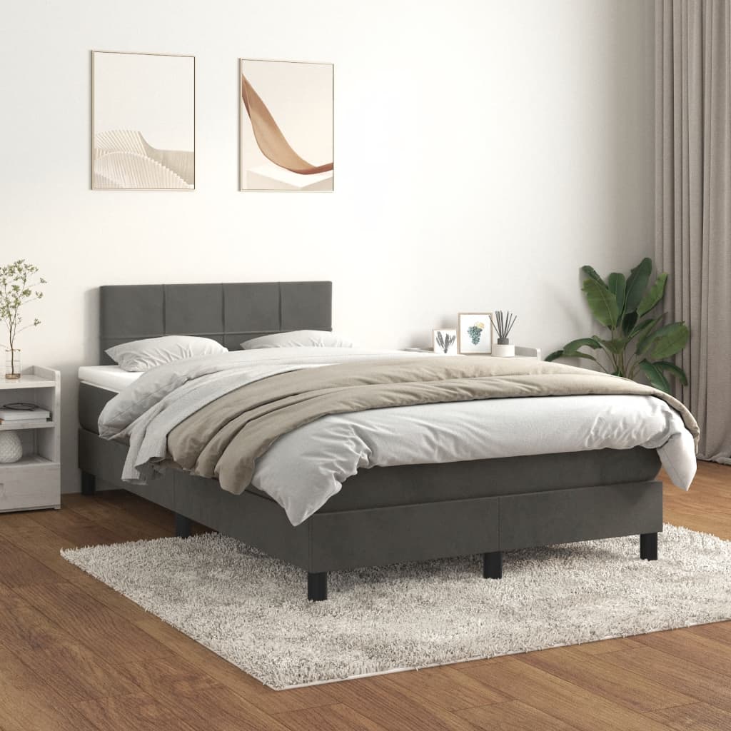 Sommier à lattes de lit et matelas gris foncé 120x190cm velours - XIOS