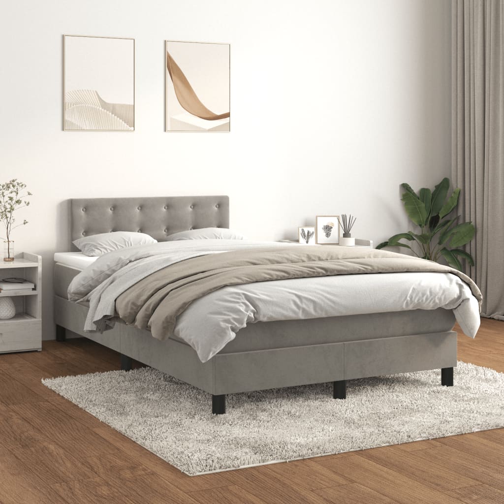 Sommier à lattes de lit et matelas gris clair 120x190cm velours - XIOS