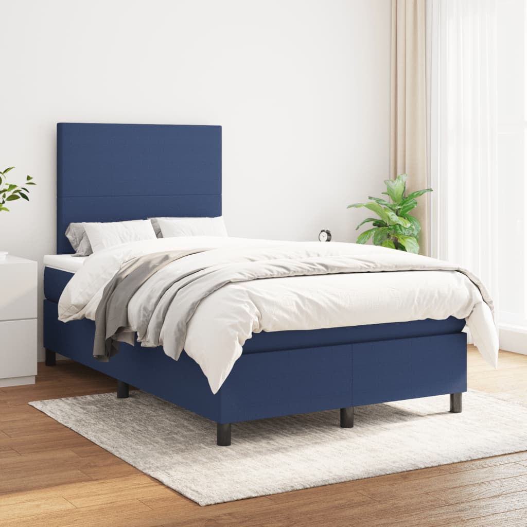 Sommier à lattes de lit avec matelas bleu 120x190 cm tissu - XIOS
