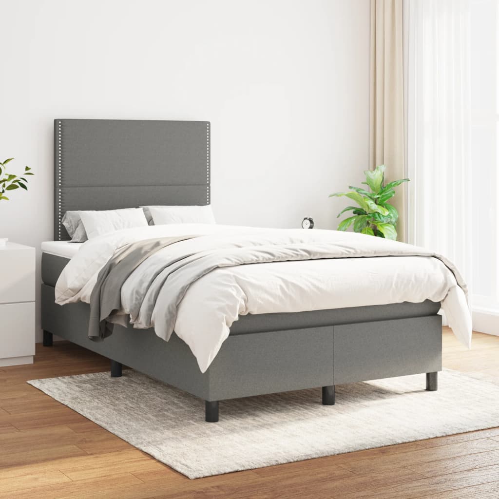 Sommier à lattes de lit avec matelas gris foncé 120x190cm tissu - XIOS