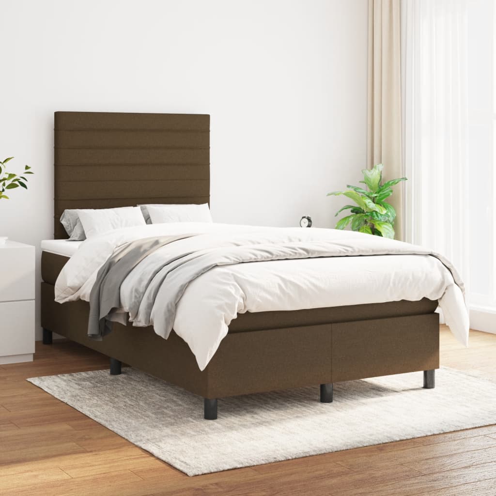 Sommier à lattes de lit et matelas marron foncé 120x190cm tissu - XIOS