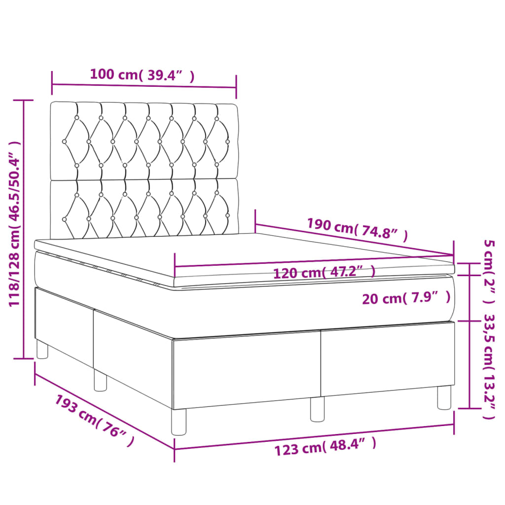 Sommier à lattes de lit avec matelas noir 120x190 cm tissu - XIOS