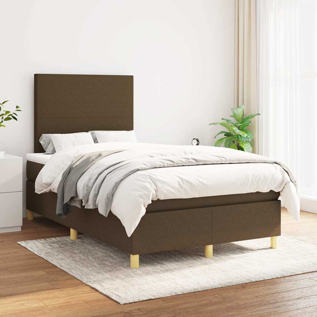 Sommier à lattes de lit et matelas marron foncé 120x190cm tissu - XIOS