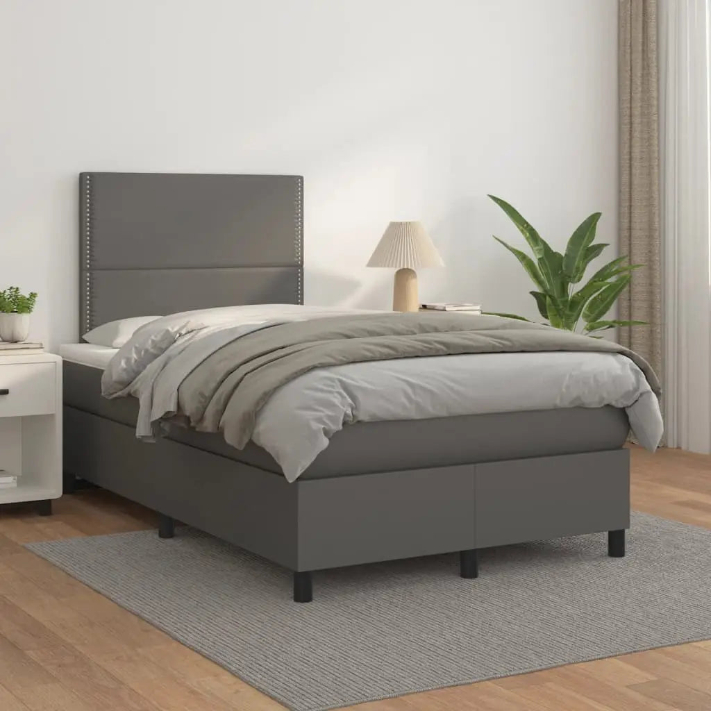 Sommier à lattes de lit avec matelas gris 120x190 cm similicuir - XIOS