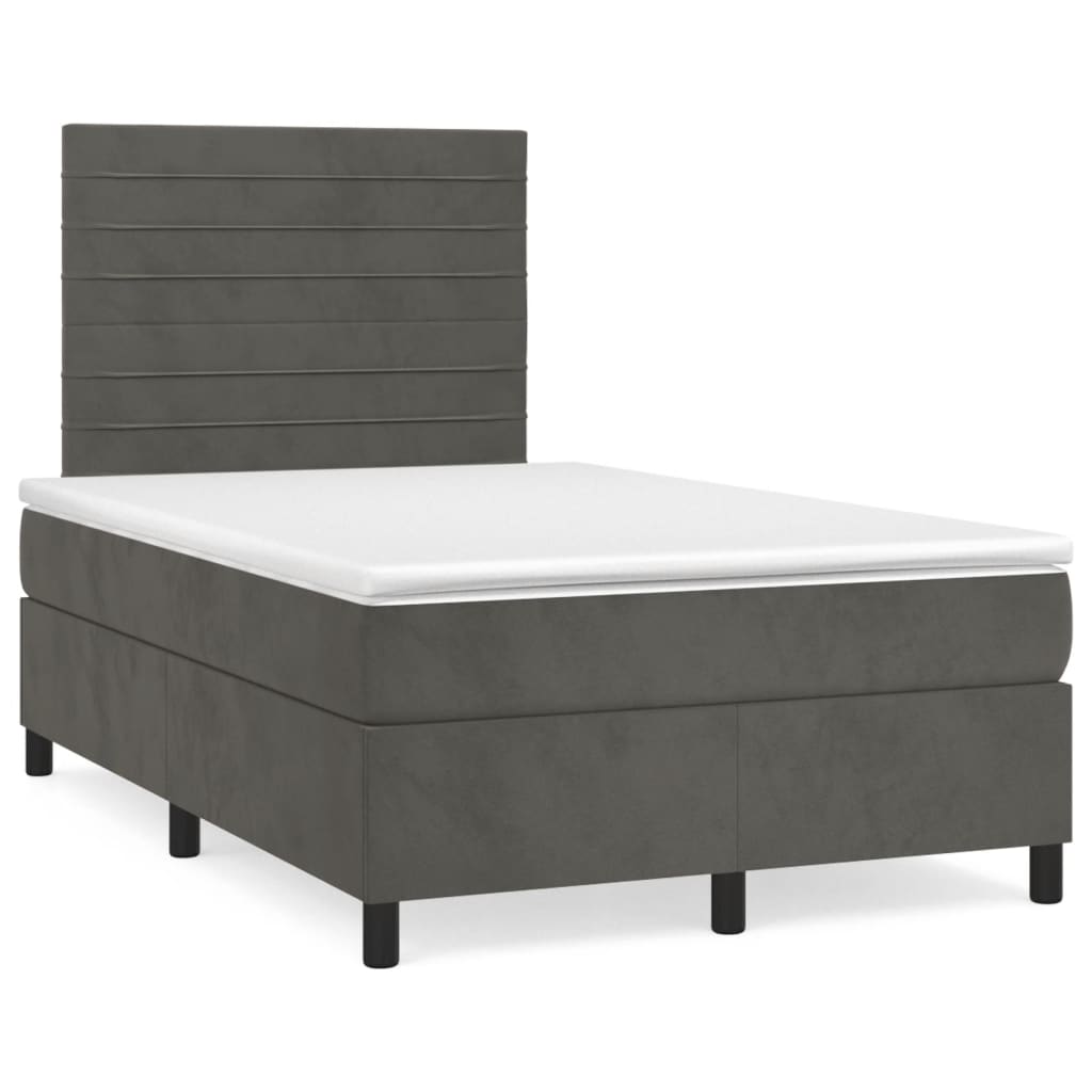 Sommier à lattes de lit et matelas gris foncé 120x190cm velours - XIOS