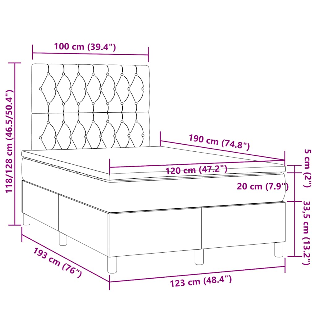 Sommier à lattes de lit avec matelas noir 120x190 cm velours - XIOS