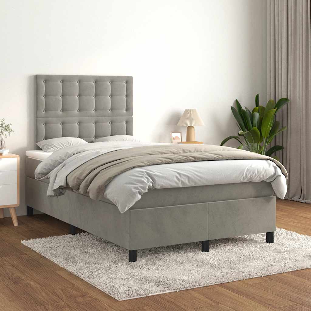 Sommier à lattes de lit et matelas gris clair 120x190cm velours - XIOS